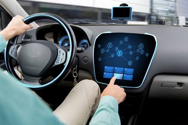 Image Representing Futuristic Vehicle And Graphical User Interface(GUI) - Intelligent Connected Car Concept. 